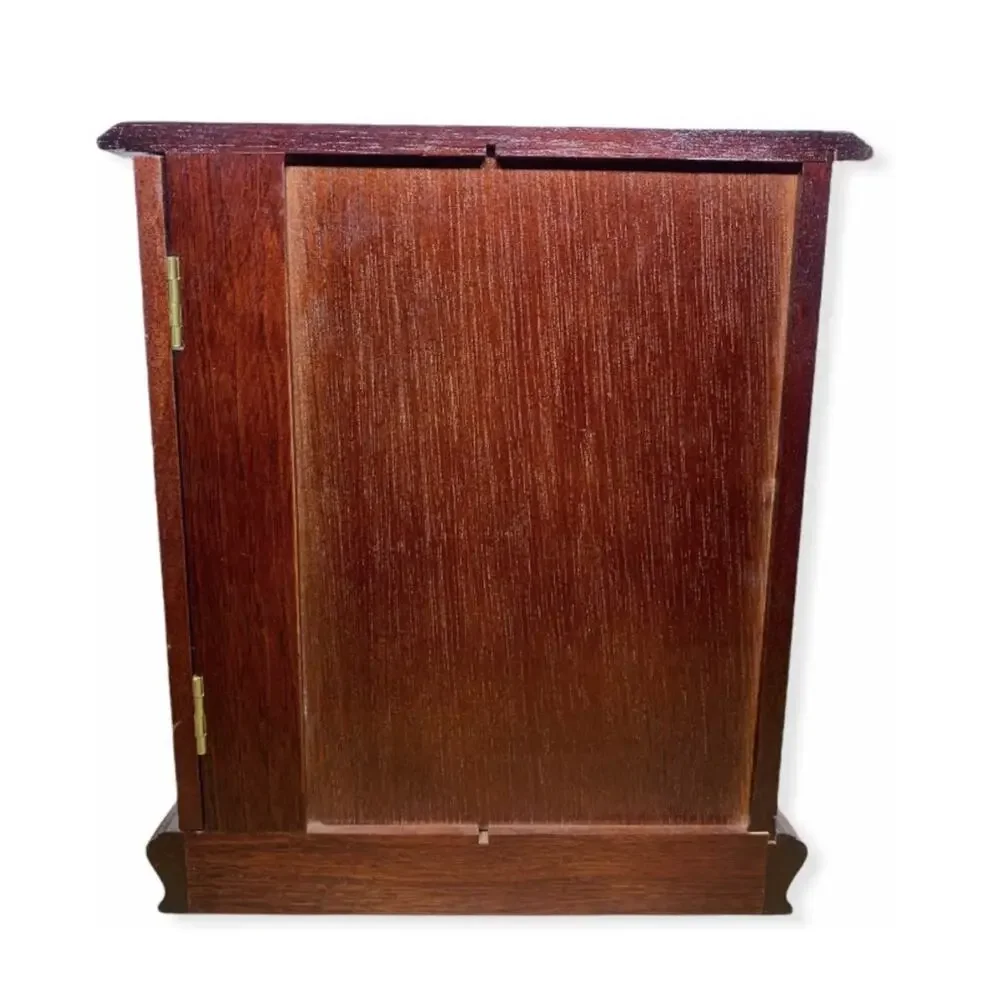 Vintage Wooden Jewelry Armoire Box Mahogany Glass Door w/ 4 drawers Grannycore
